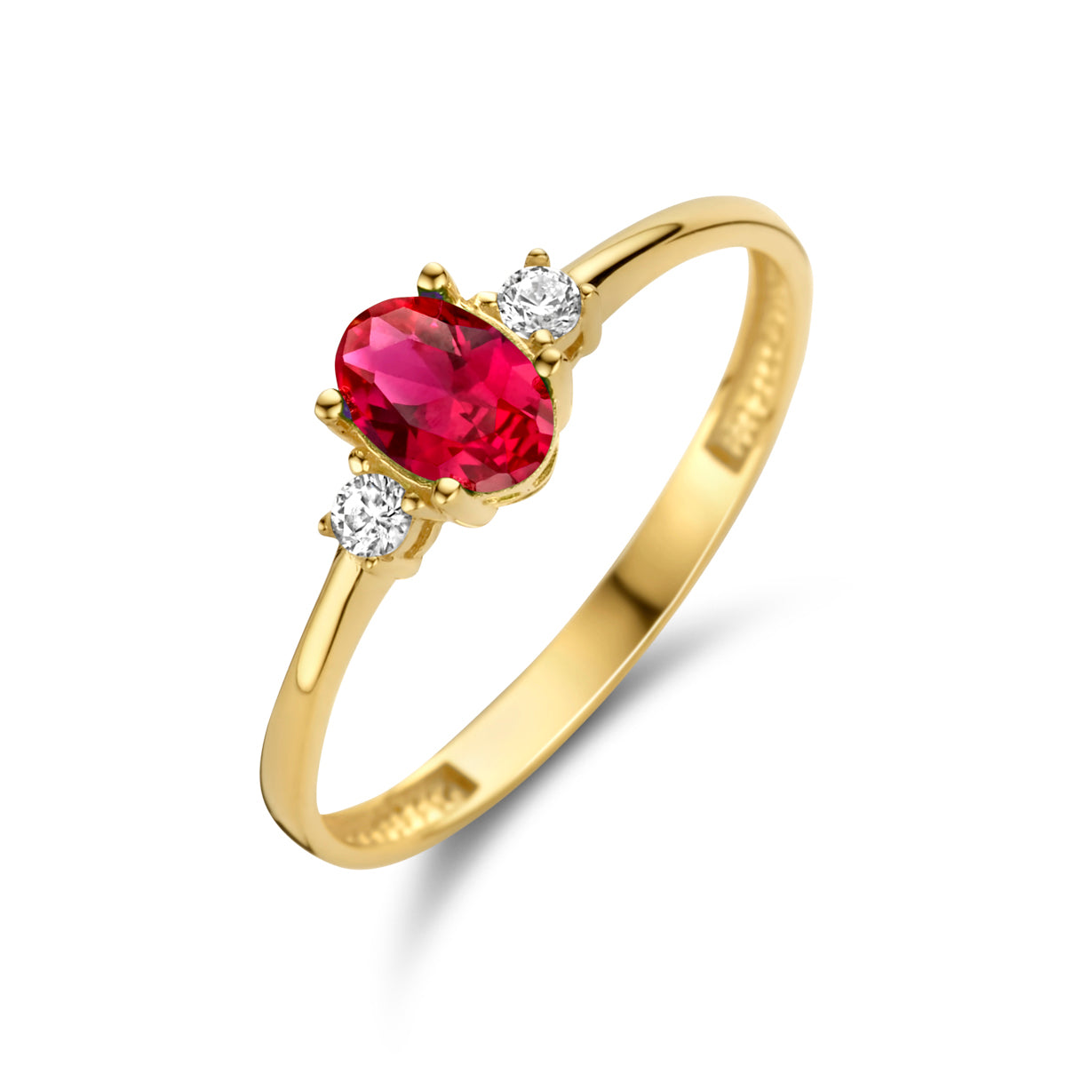 Ring-Trilogie aus 14-karätigem Gelbgold mit roten und weißen Zirkonia