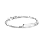 gravierter Armreif Herz Gourmette 4-seitig geschliffene Platte 4,2 mm Silber weiß