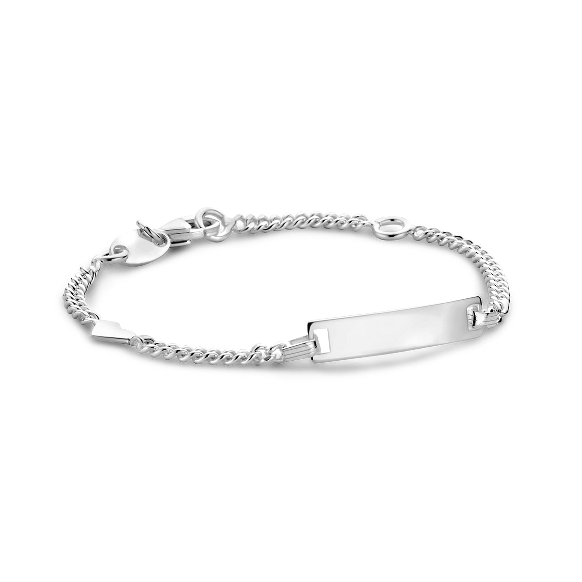 gravierter Armreif Herz Gourmette 4-seitig geschliffene Platte 4,2 mm Silber weiß