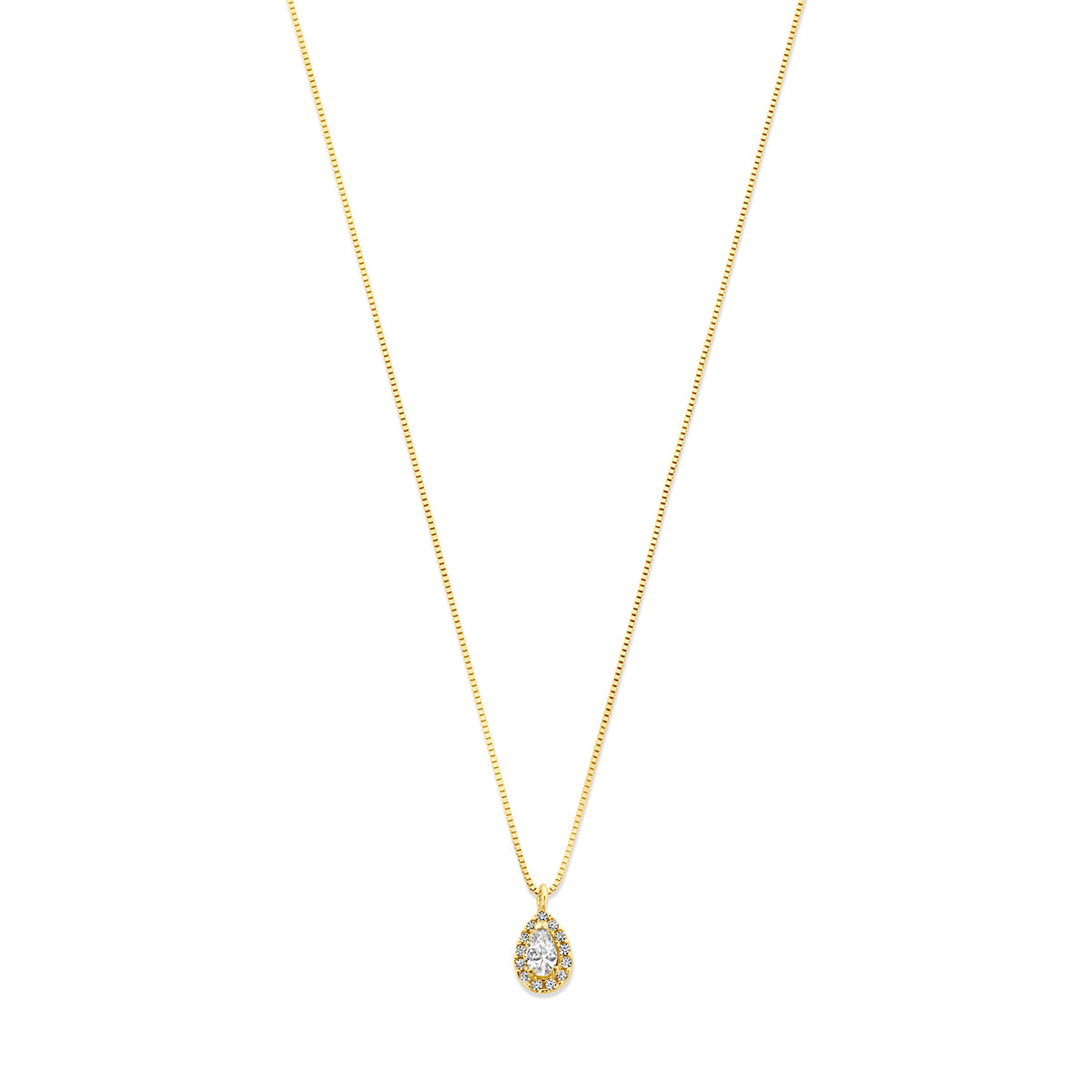 Halskette Tropfen und Zirkonia 43 - 45 cm 14K Gelbgold