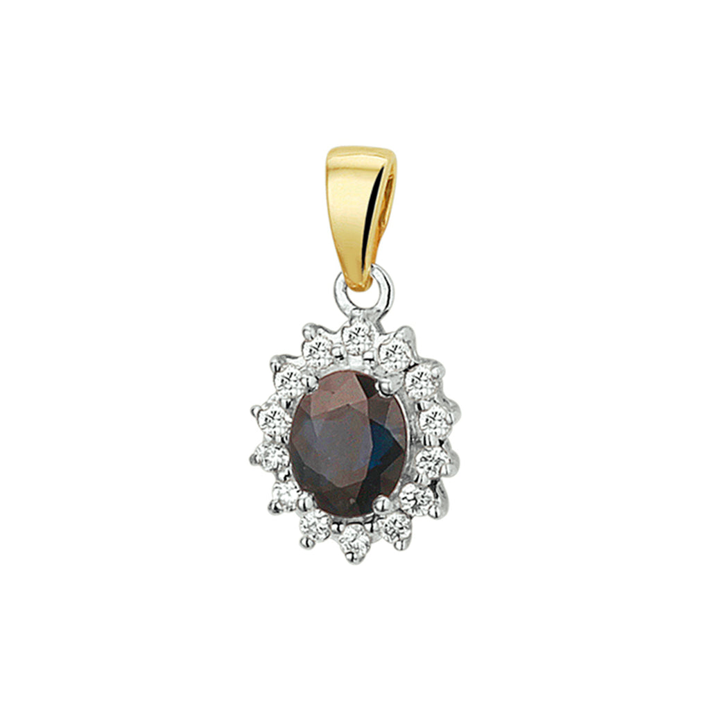 hanger saffier en diamant 0.10ct h si 14K bicolor goud geel/wit - ovaal