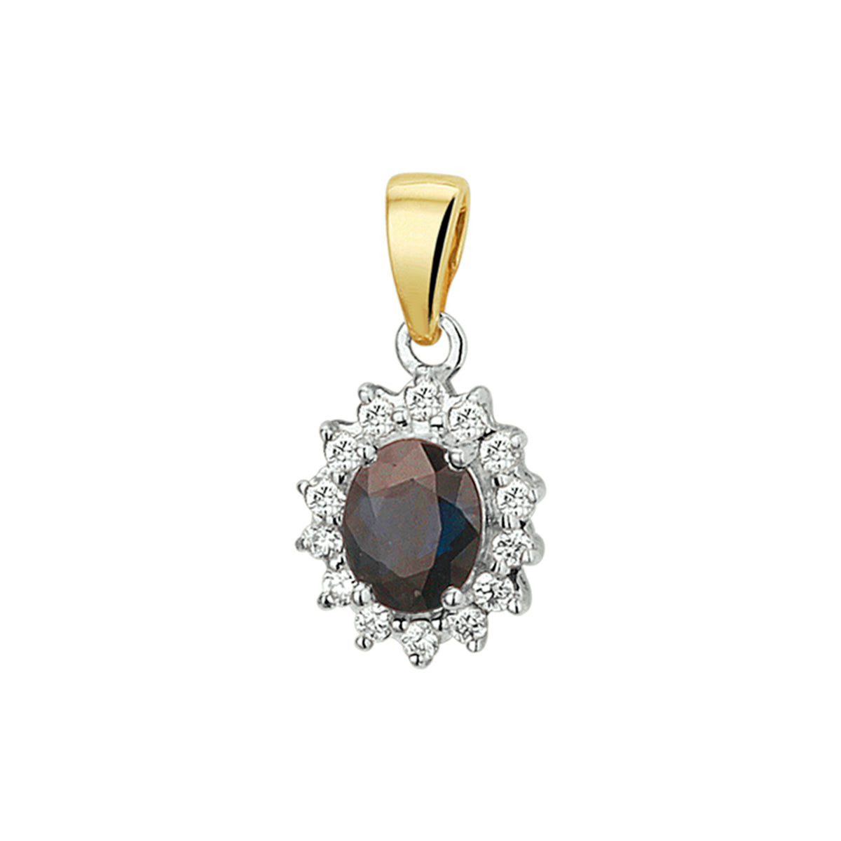 hanger saffier en diamant 0.10ct h si 14K bicolor goud geel/wit - ovaal