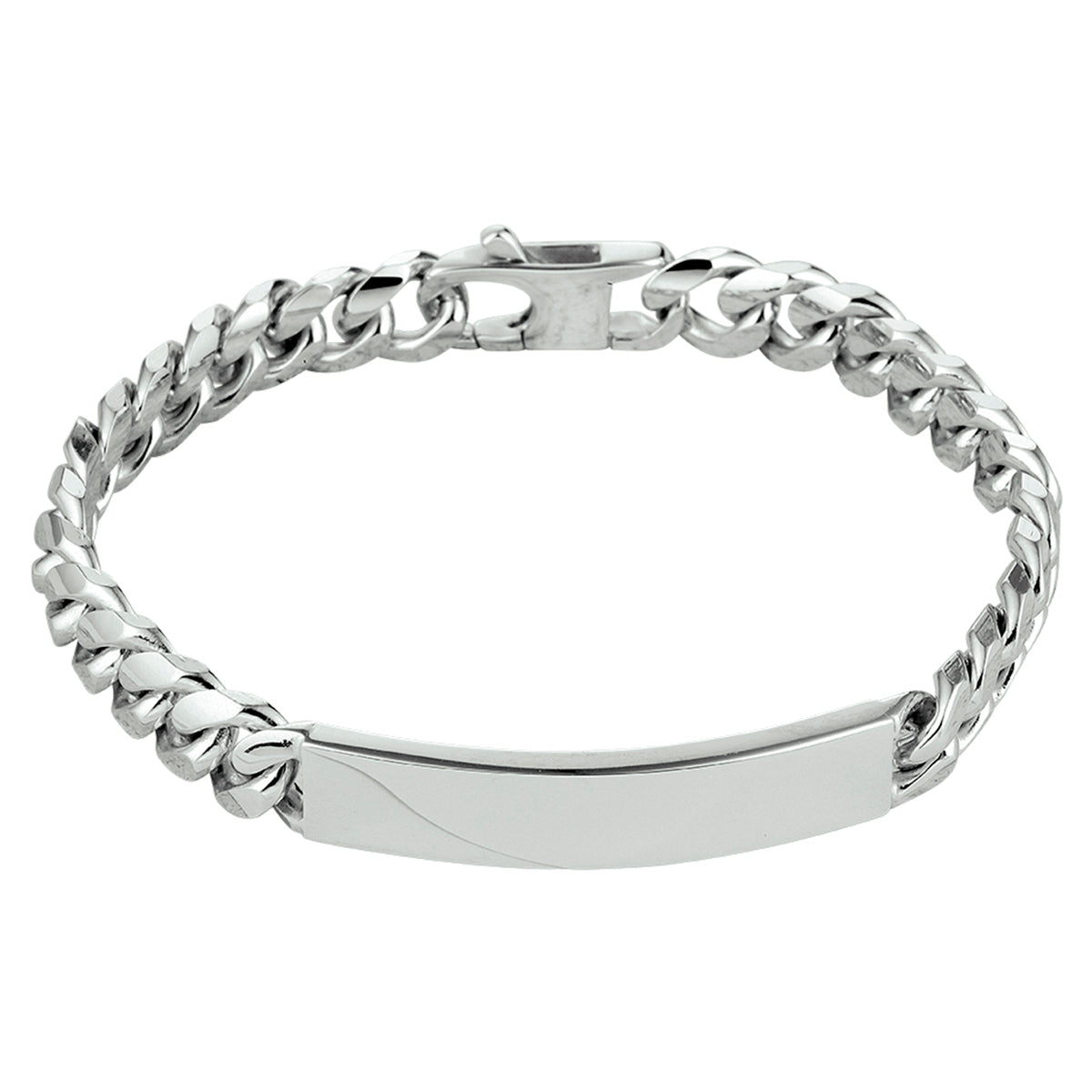 Gravurarmband Gourmette 6 Seiten geschliffen Platte 8,5 mm 21 cm Silber rhodiniert