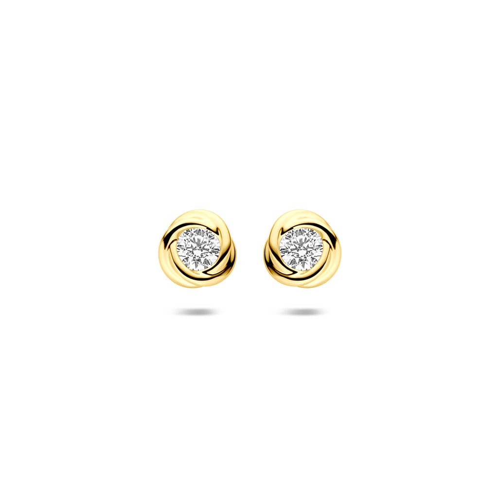 oorknoppen zirkonia 6,5 mm 14K geelgoud