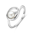 Ring oval Perle und Zirkonia 9,5 mm Silber rhodiniert