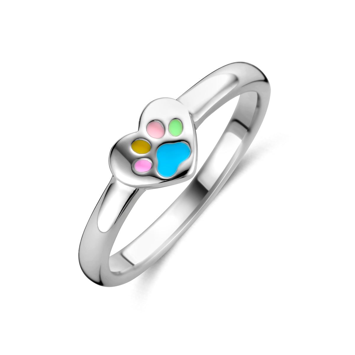 Ring Emaille Herz Hundepfoten Silber rhodiniert