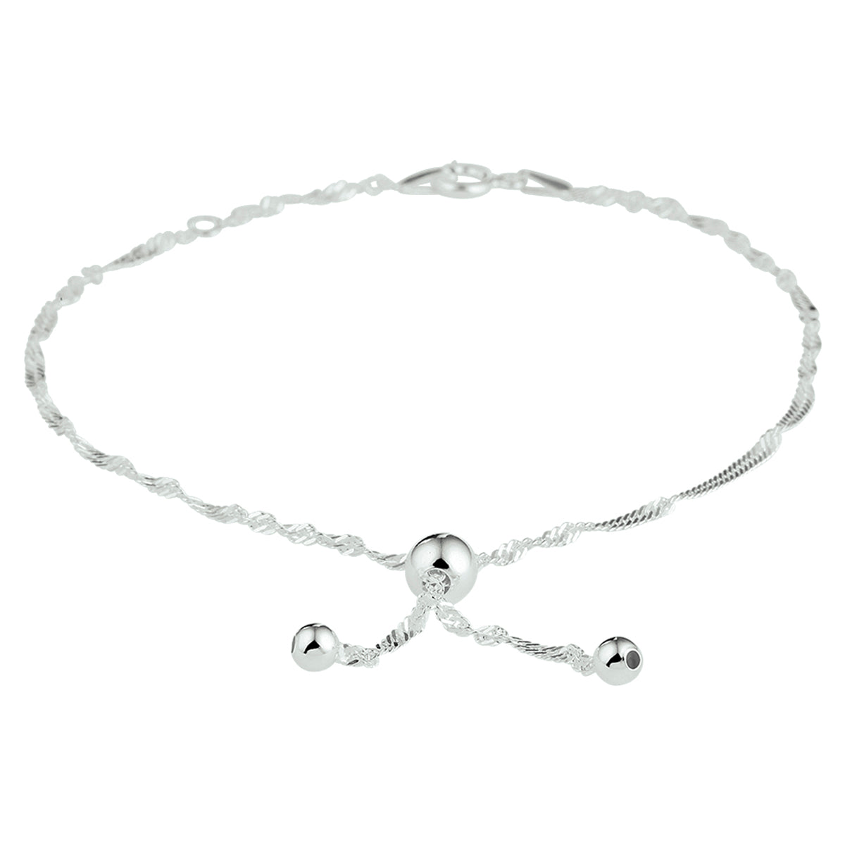 enkelbandje bolletjes 22 - 24 cm zilver wit