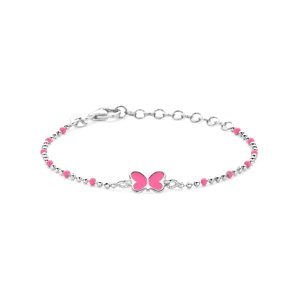 armband vlinder emaille 13 + 3 cm zilver gerhodineerd