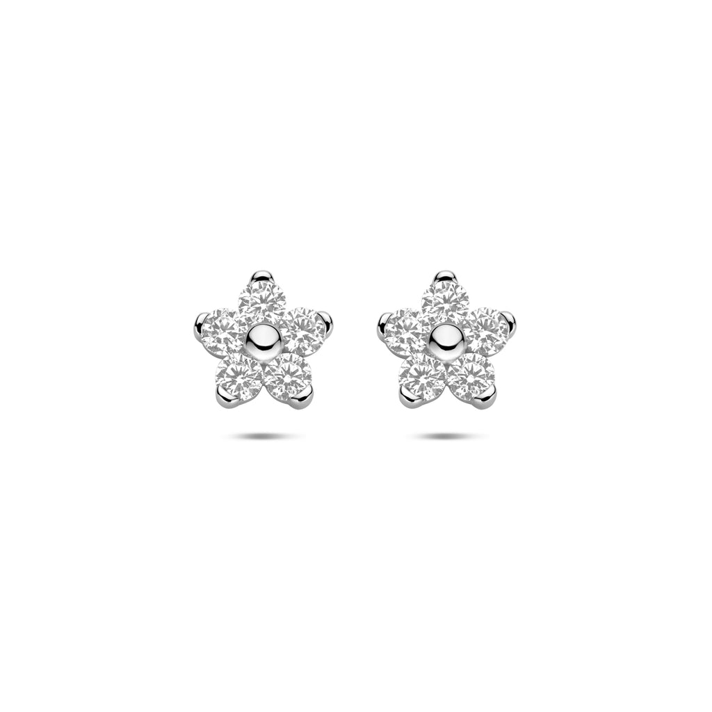 Ohrstecker Blume Zirkonia 8,5 mm Silber rhodiniert