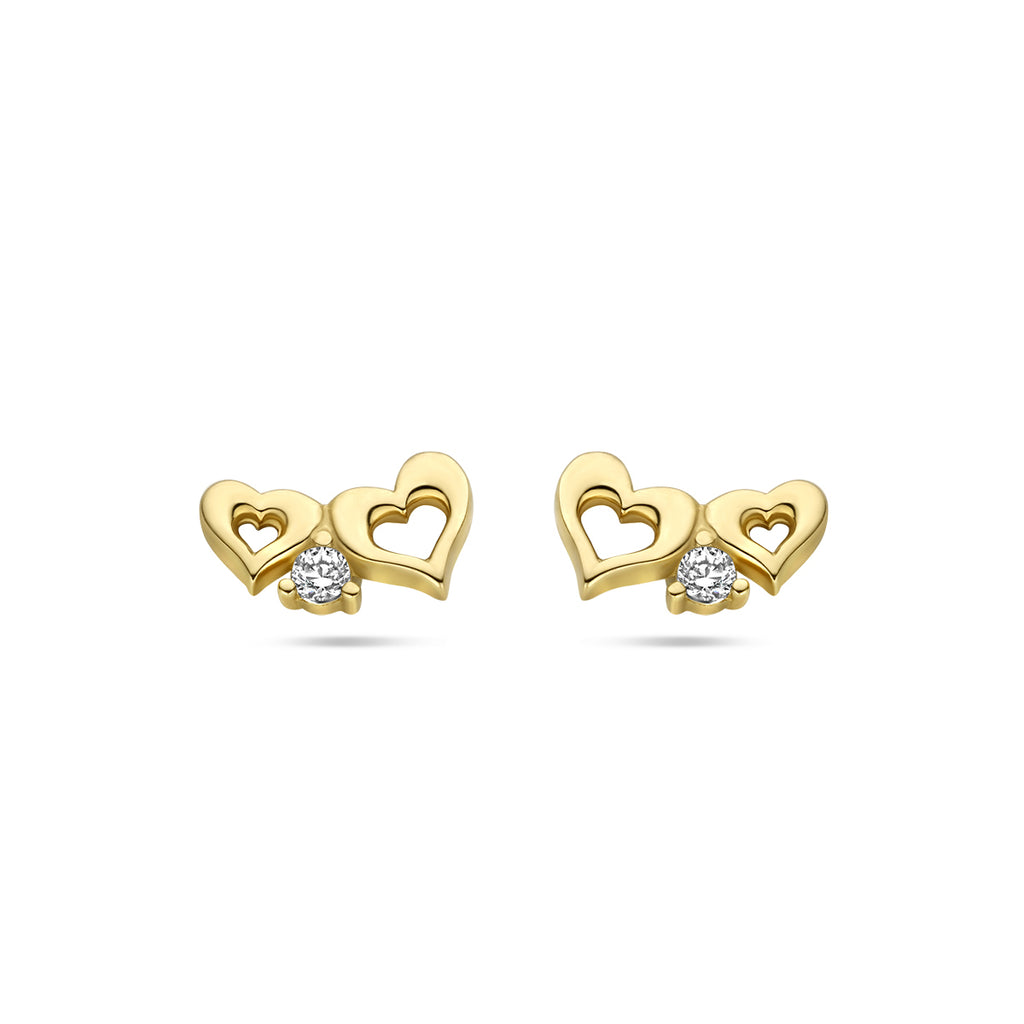 Ohrringe mit Herzen aus Zirkonia 14K Gelbgold