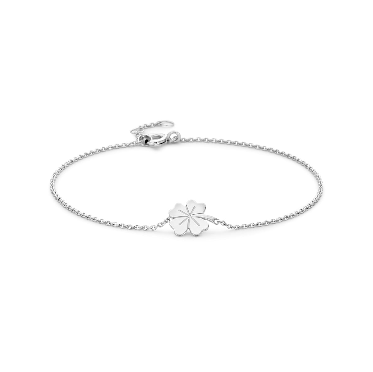 armband klavertje 16,5 - 17,5 - 18,5 cm zilver gerhodineerd