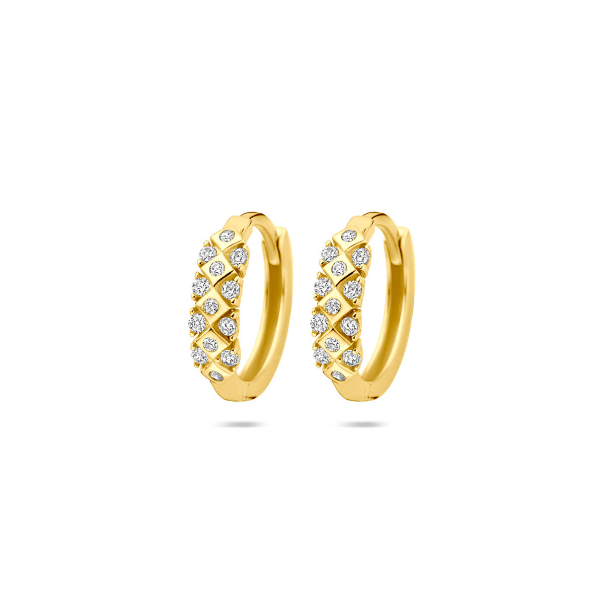 klapoorringen zirkonia 14 mm 14K geelgoud
