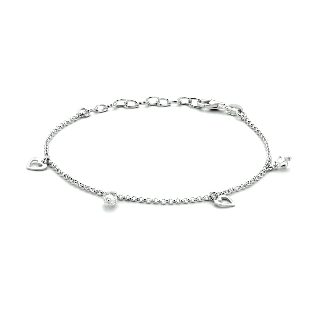 enkelbandje hartjes 18 + 4 cm zilver gerhodineerd