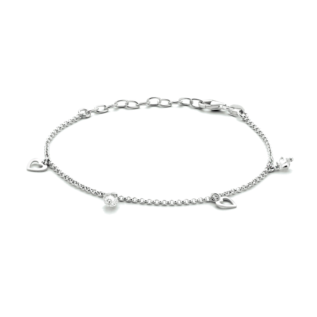enkelbandje hartjes 18 + 4 cm zilver gerhodineerd