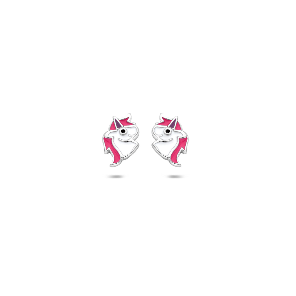 Ohrstecker Emaille Einhorn 6,5 mm rhodiniert Silber
