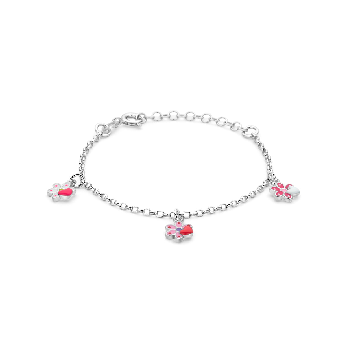 armband bloemen emaille 13 + 3 cm zilver gerhodineerd