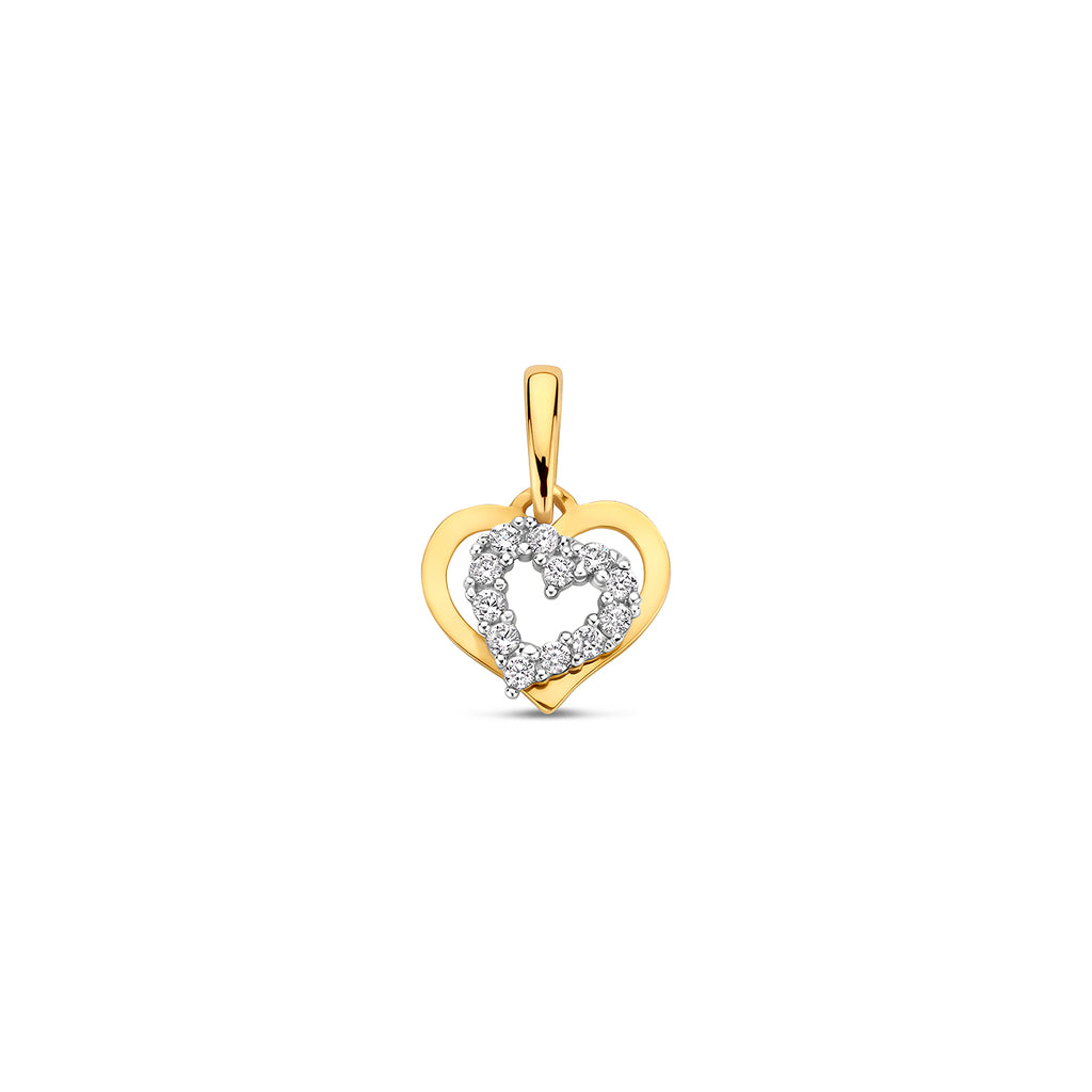 hanger hart zirkonia 14K bicolor goud geel/wit
