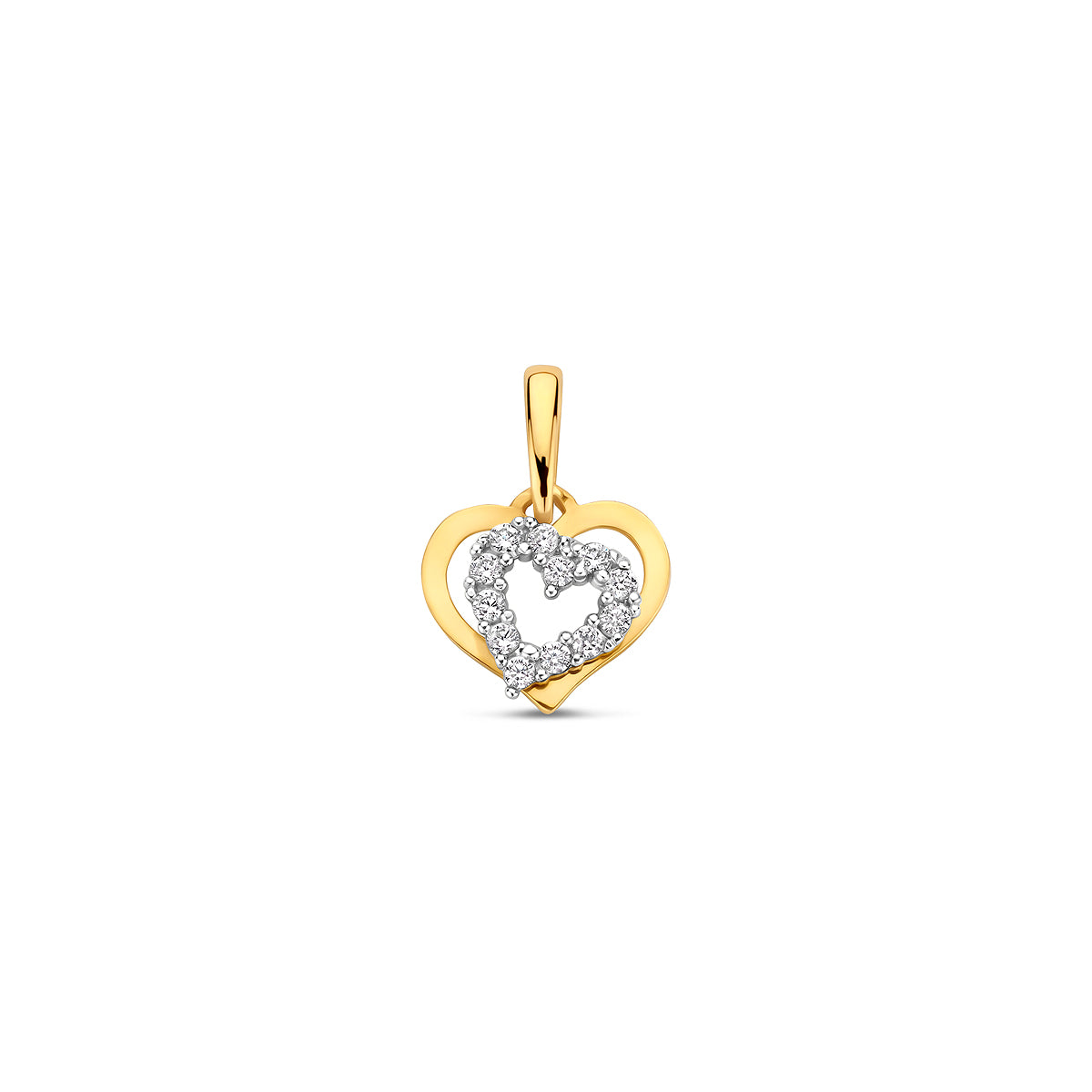 hanger hart zirkonia 14K bicolor goud geel/wit