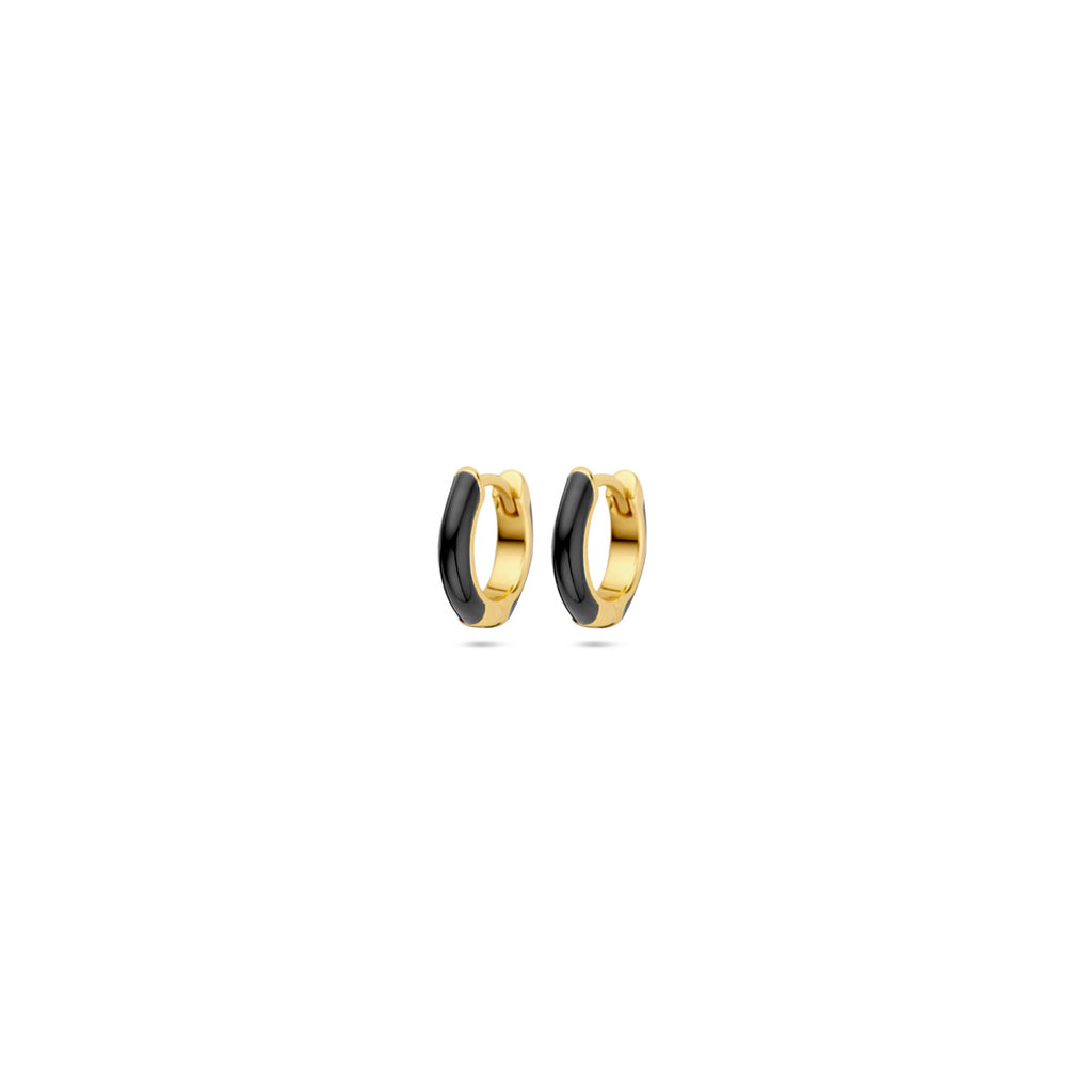 Klappcreolen, schwarzes Email, 10,5 mm, 1 Mikron versilbert (gelb)