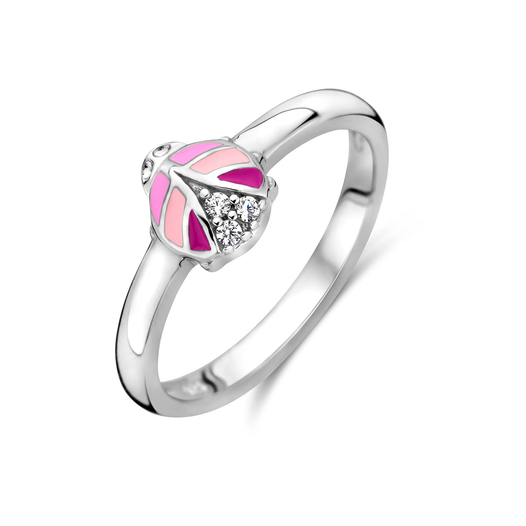 ring lieveheersbeestje zirkonia emaille zilver gerhodineerd