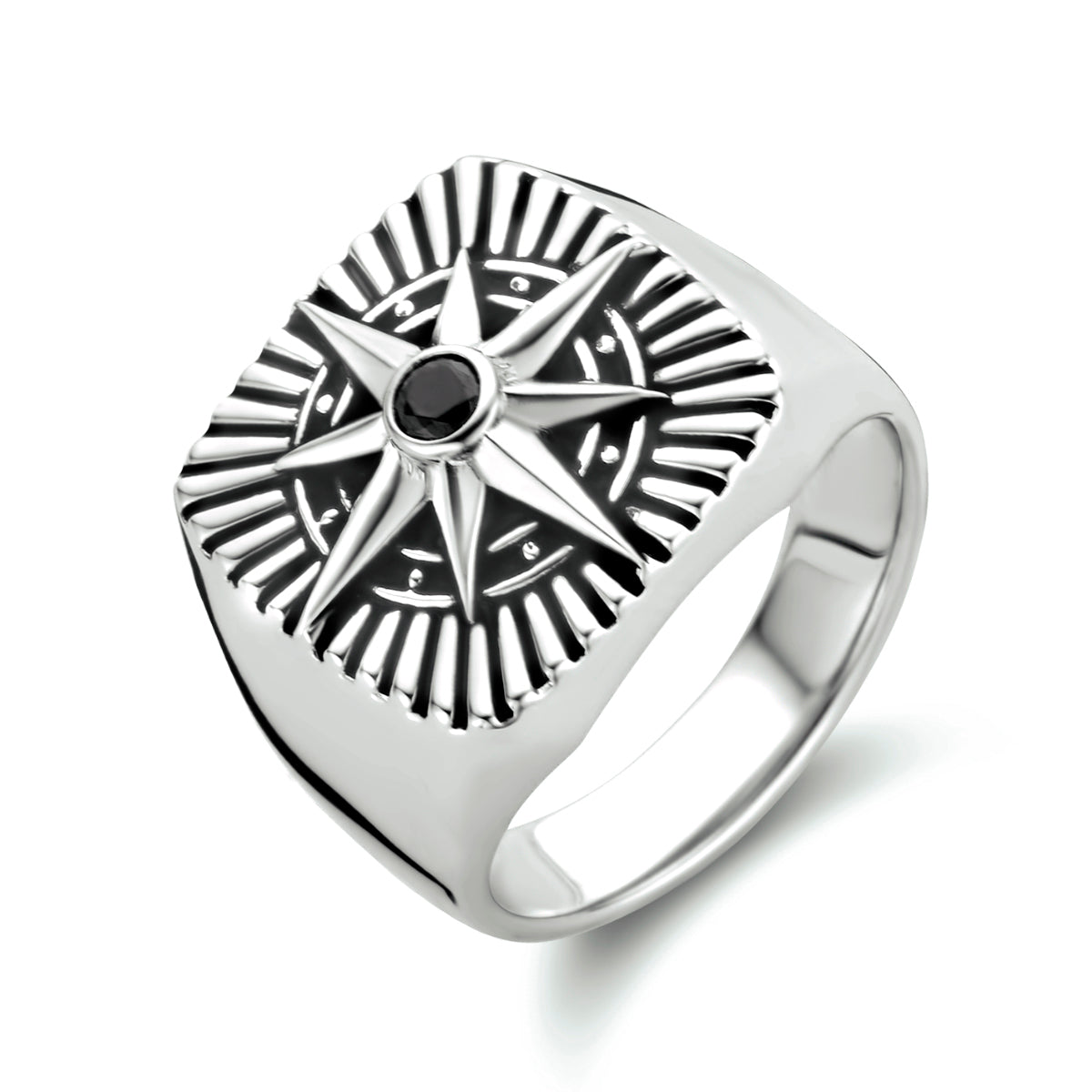 Siegelring Stern Zirkonia Silber rhodiniert