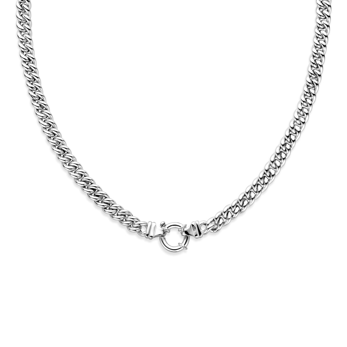collier gourmette 7 mm 45 cm met groot veerslot zilver wit