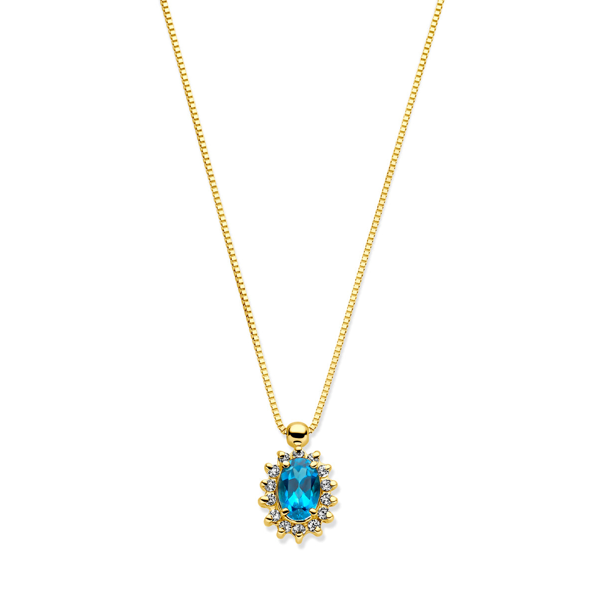 collier london blue topaas en diamant 40 - 42 - 44 cm 0.11ct h si 14K geelgoud