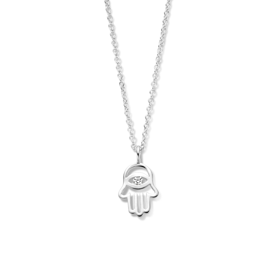 Halskette Hand aus Fatima und Zirkonia 41 + 4 cm Silber rhodiniert