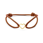 Armband braun Satin Herzchen 13 - 26 cm 14K Gold mit Gummi/Nylon/Leder