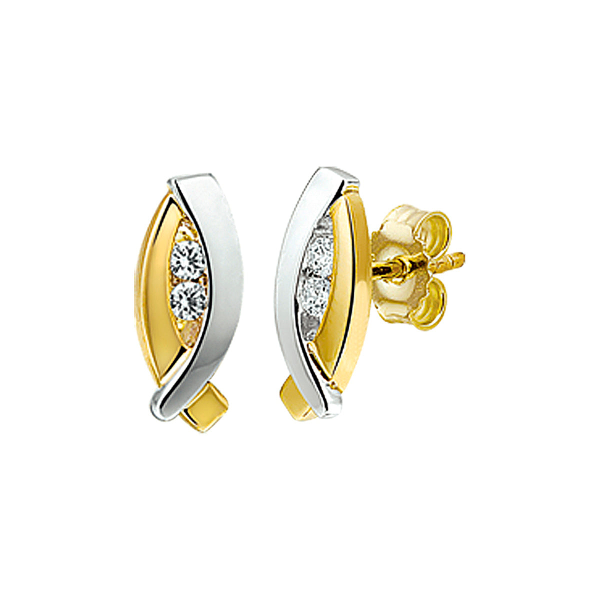 Ohrstecker Zirkonia 14K Bicolor Gold Gelb/Weiß