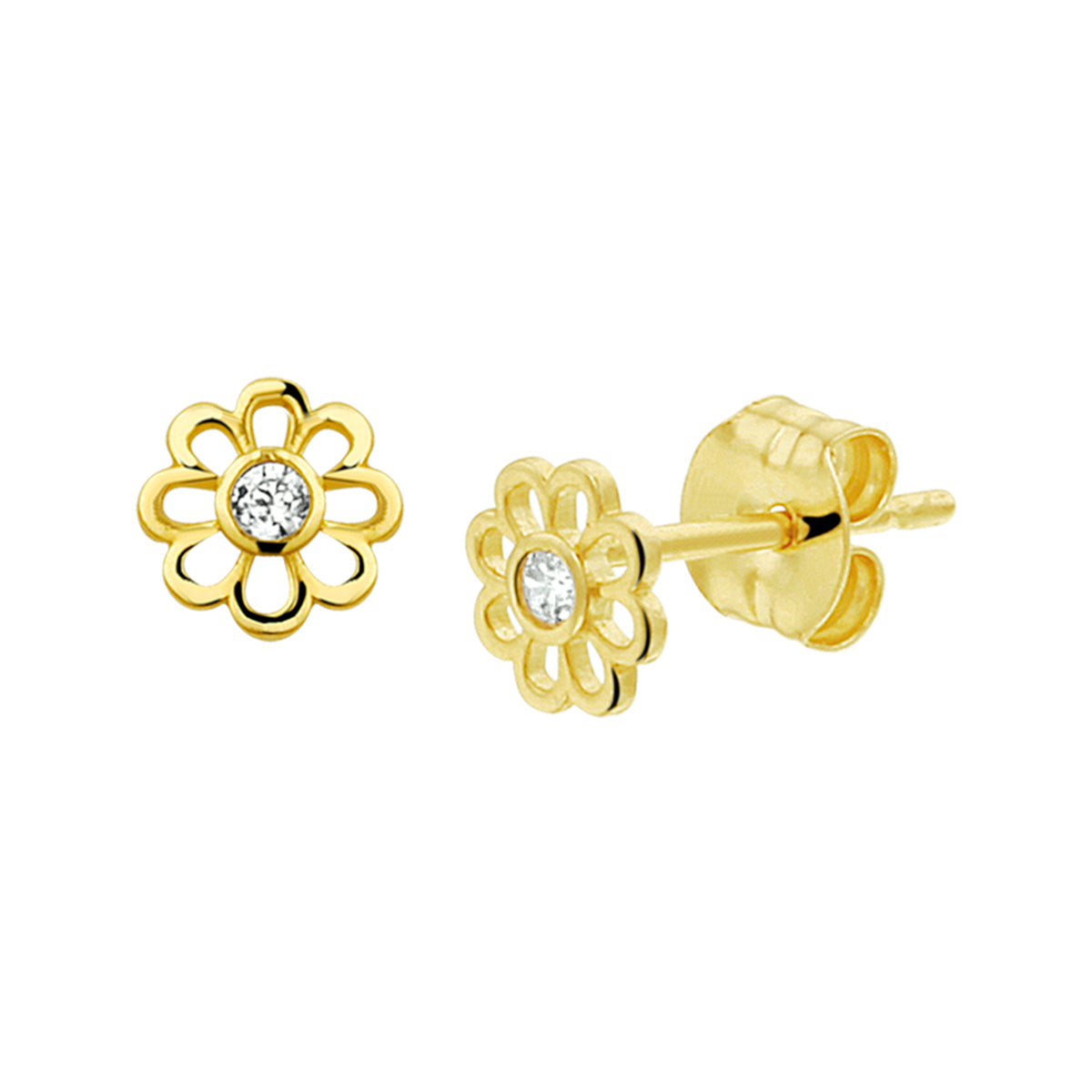 Ohrstecker Blume Zirkonia 14K Gelbgold