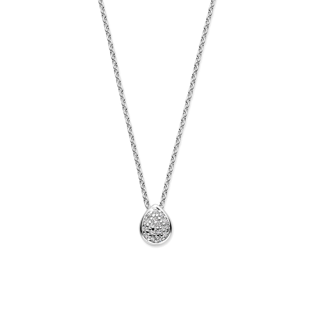 collier druppel zirkonia 41 - 43 - 45 cm zilver gerhodineerd