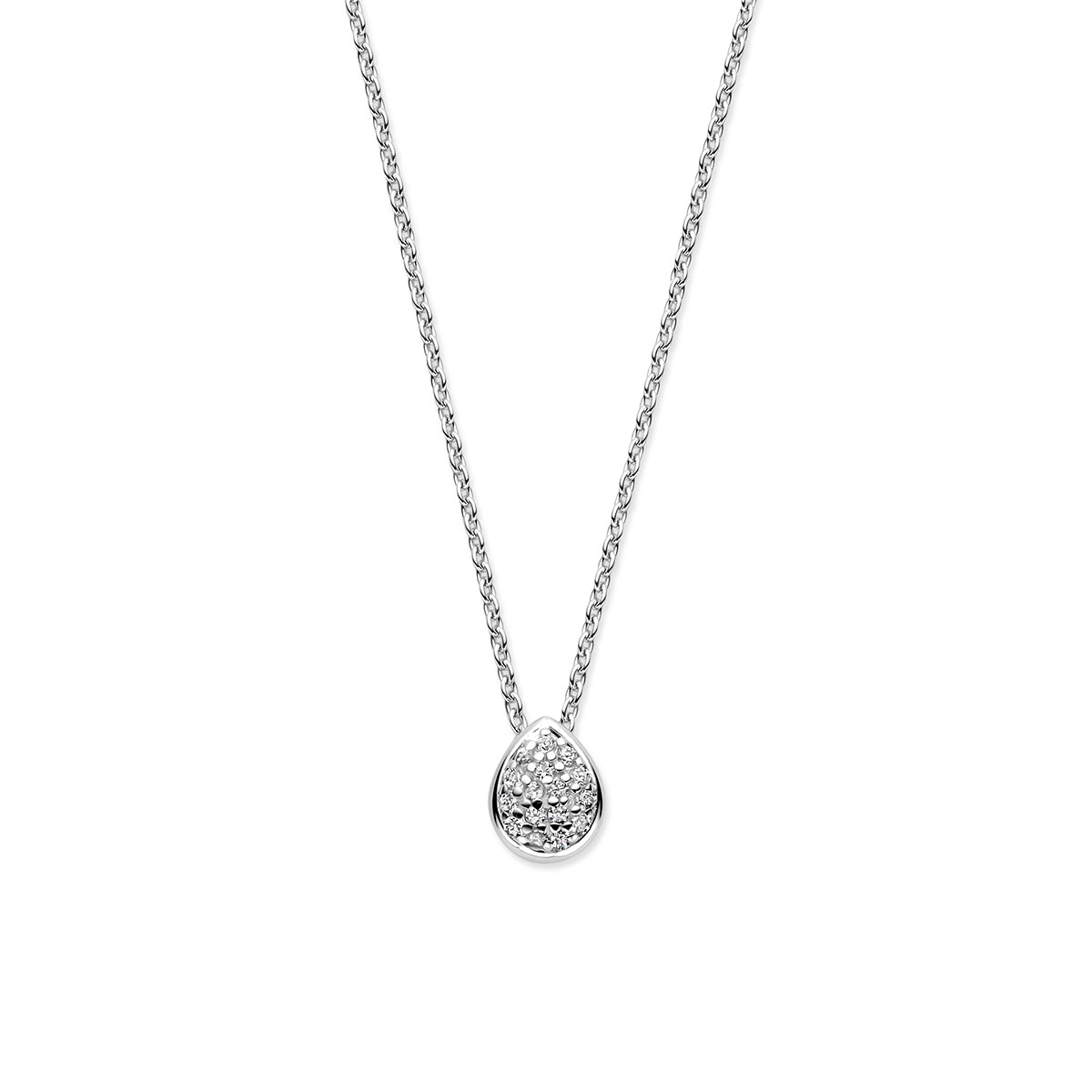 collier druppel zirkonia 41 - 43 - 45 cm zilver gerhodineerd