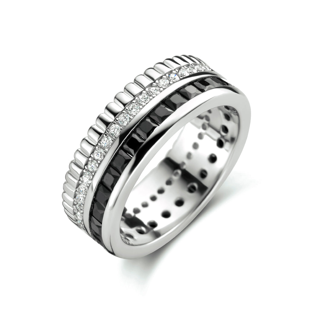 Ring aus schwarzem und weißem Zirkonia, Silber rhodiniert