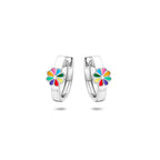 Klappcreolen Blume Emaille 12,5 mm Silber rhodiniert