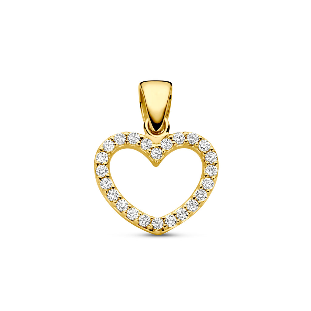 hanger hartje zirkonia 15 mm 14K geelgoud
