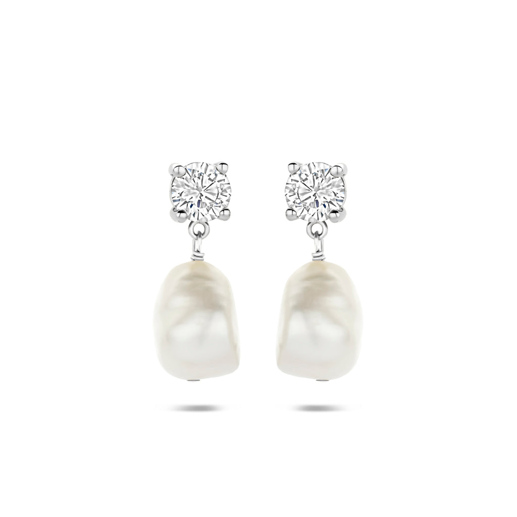 Ohrhänger Perle und Zirkonia 19,5 mm Silber rhodiniert