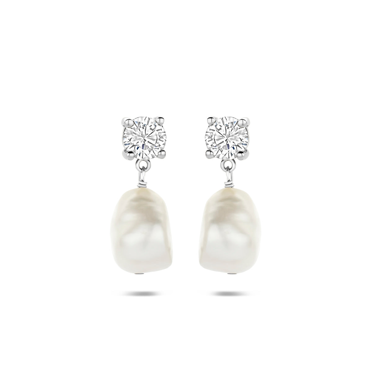 Ohrhänger Perle und Zirkonia 19,5 mm Silber rhodiniert