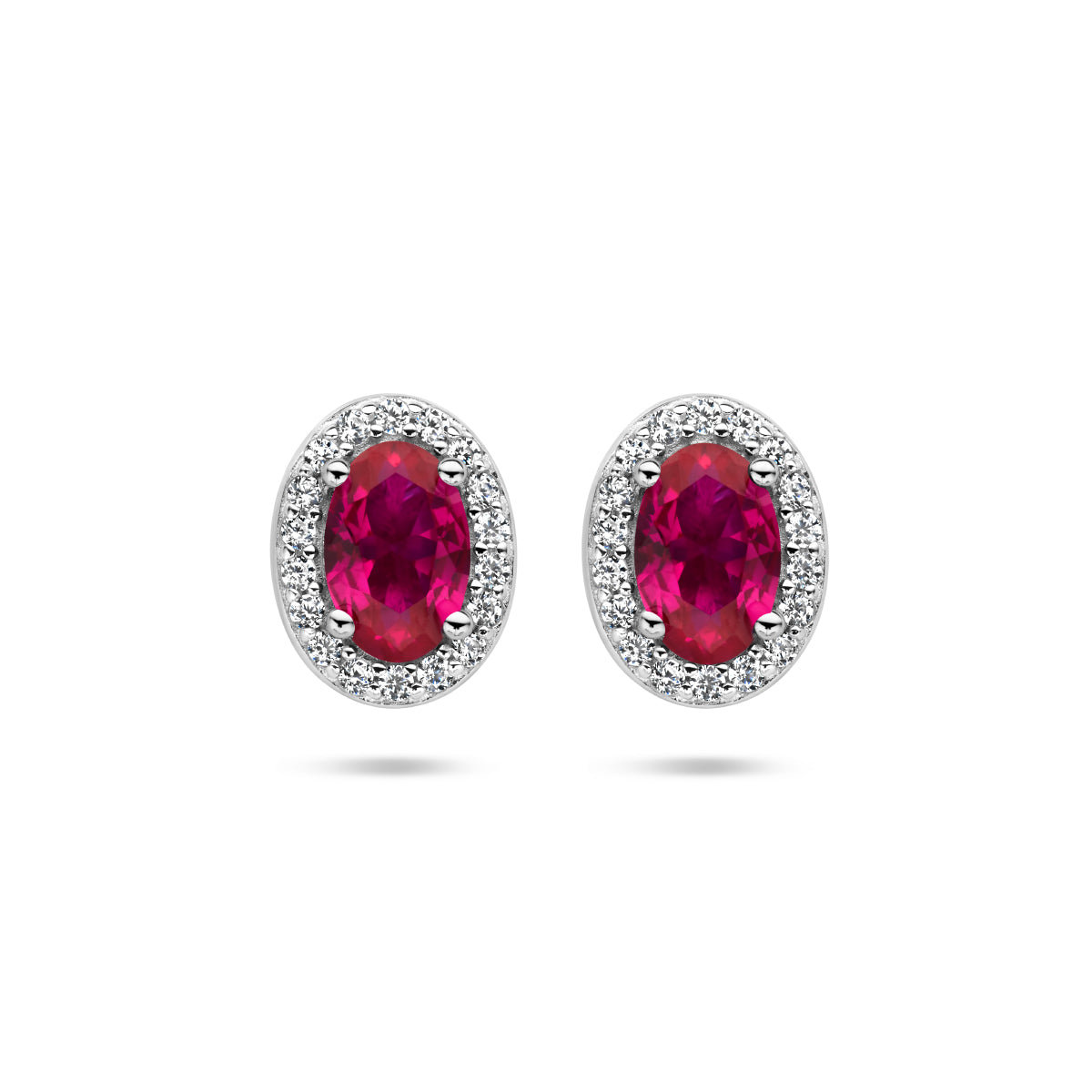 Ohrstecker rot und weiß Zirkonia Halo Silber rhodiniert