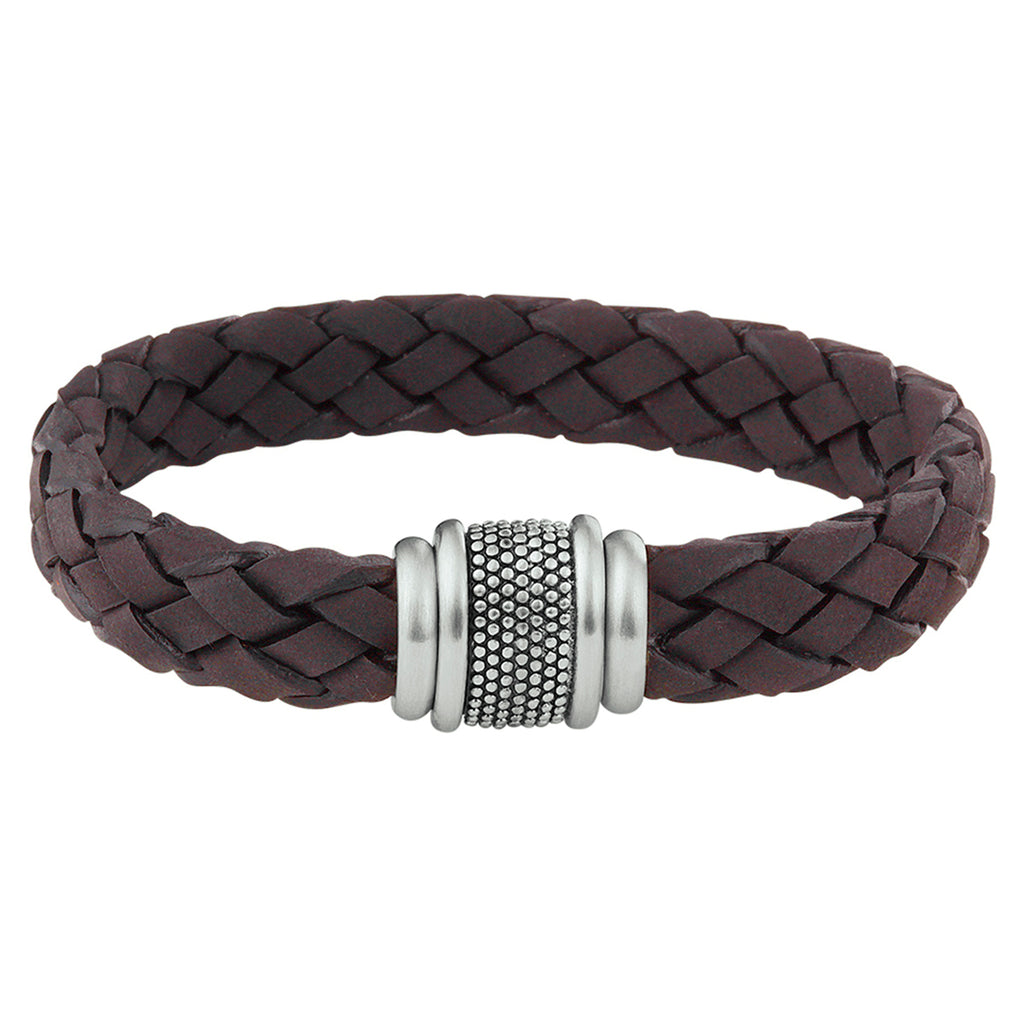 Armband leer dunkelbraun Edelstahl