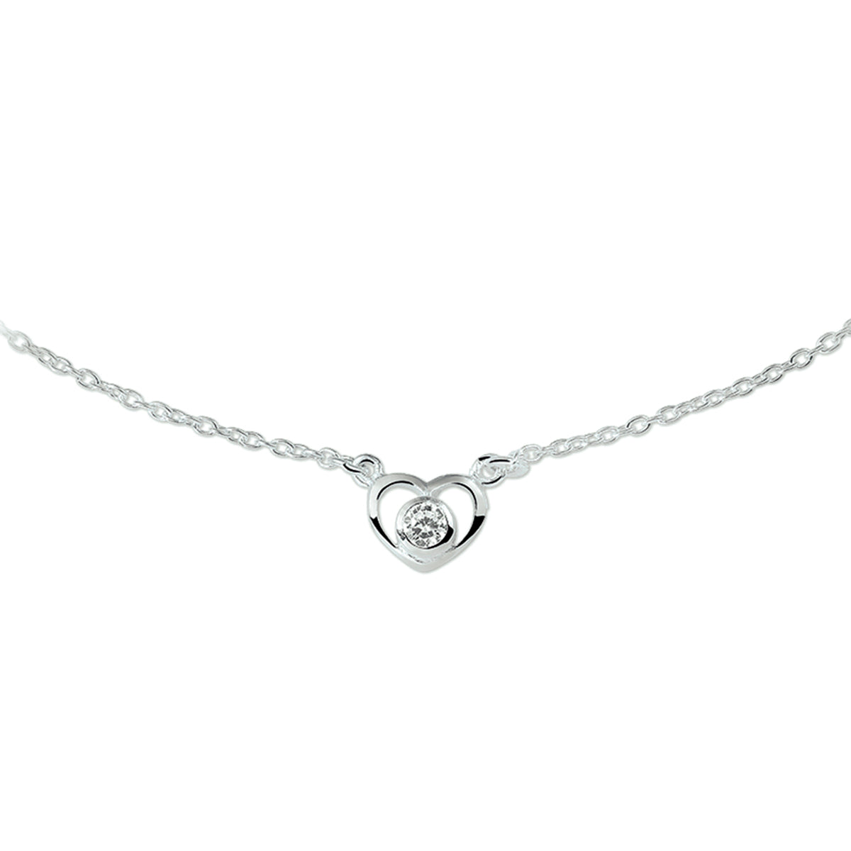 Halskette Herz und Zirkonia 36 - 38 cm Silber Weiß