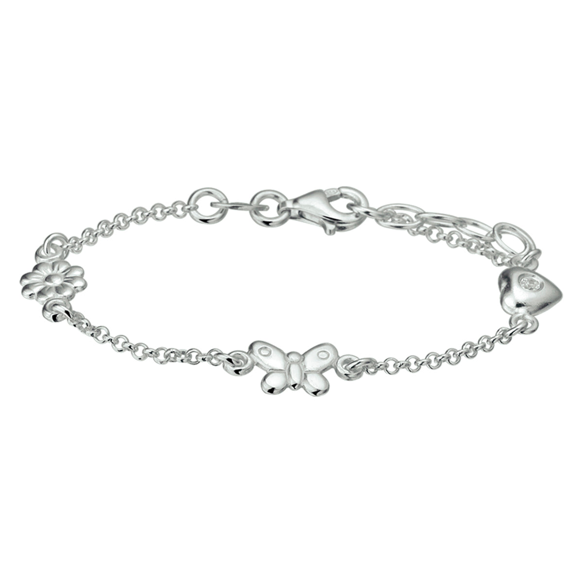 armband diverse bedels 13 + 2 cm zilver gerhodineerd
