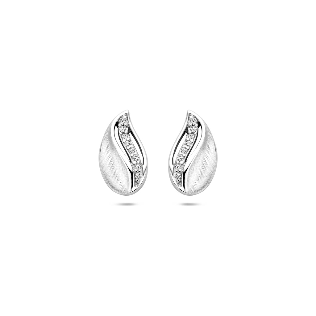 oorknoppen gescratcht poli/mat zirkonia  12 mm zilver gerhodineerd