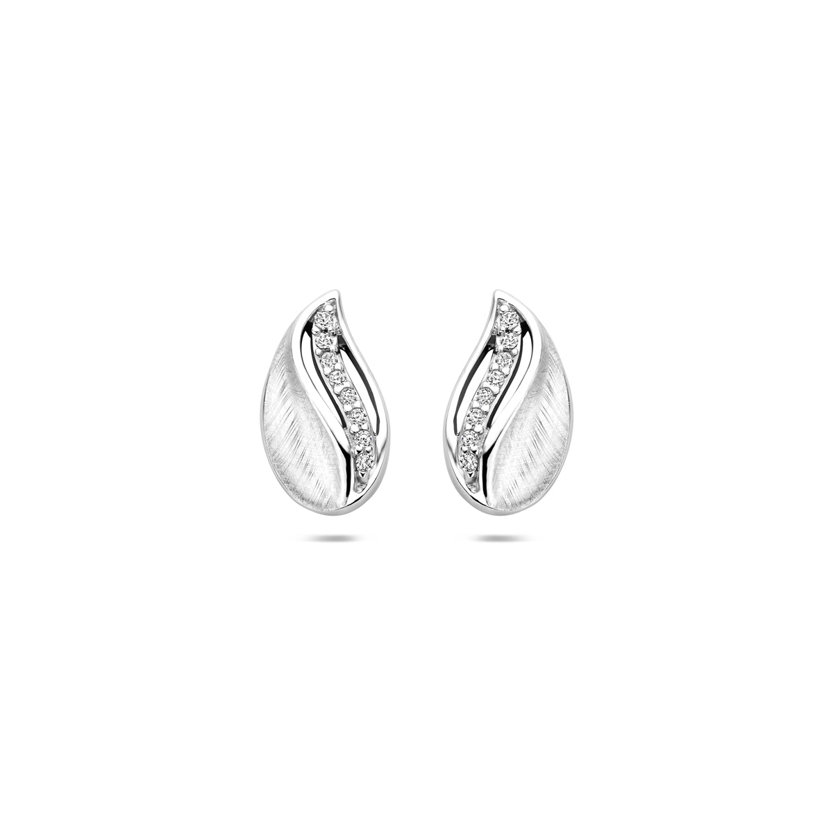 oorknoppen gescratcht poli/mat zirkonia  12 mm zilver gerhodineerd