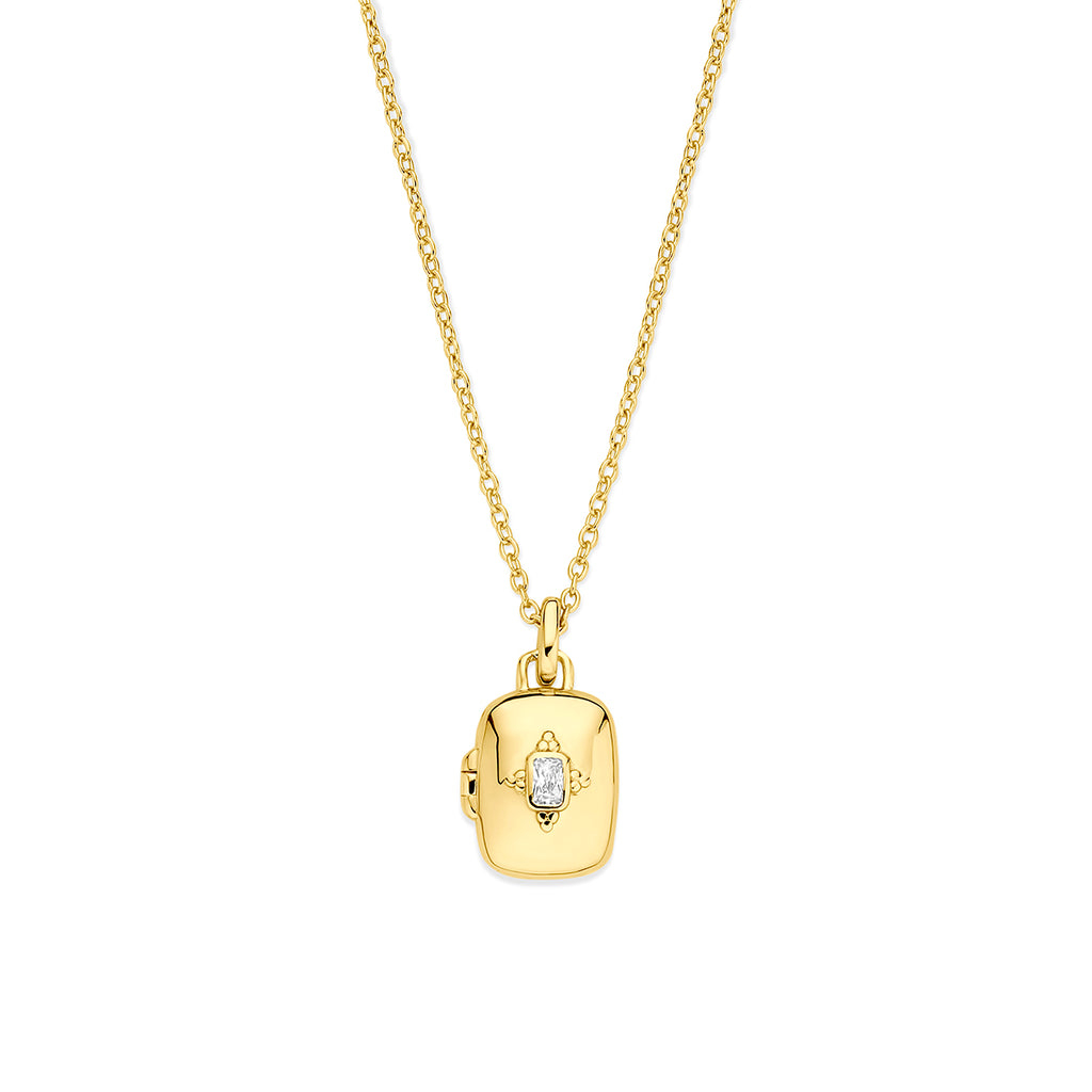collier zirkonia en medaillon 42 + 3 cm 3 micron zilver verguld (geel)