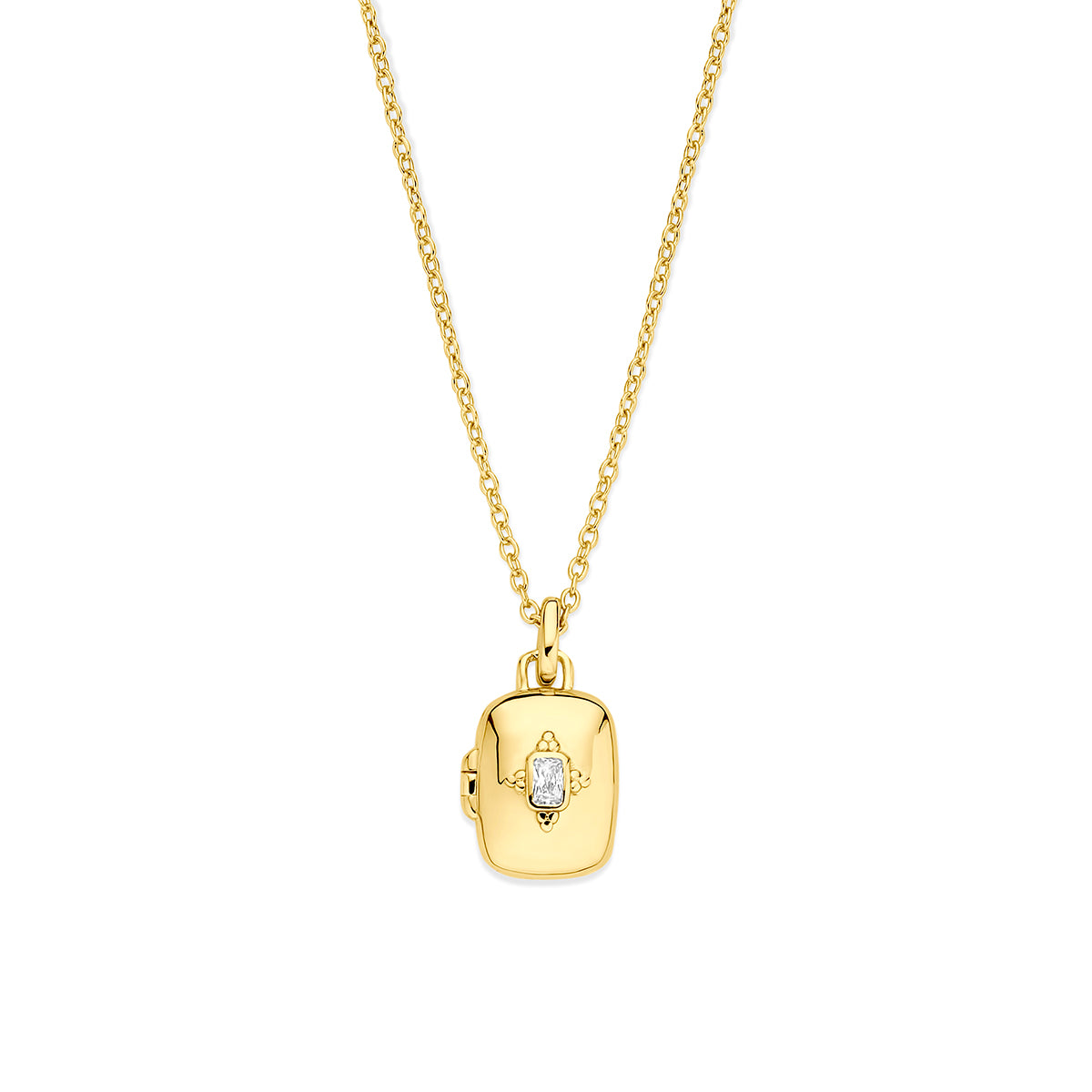 collier zirkonia en medaillon 42 + 3 cm 3 micron zilver verguld (geel)