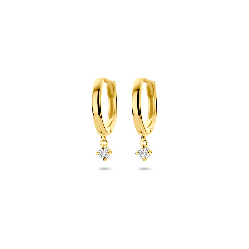 Klappcreolen Labor-Diamant 0,07 ct (2x 0,035 ct) H SI 14,5 mm 14K Gelbgold