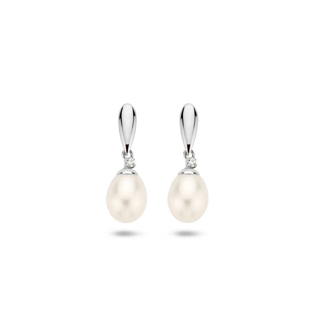 oorhangers parel en zirkonia 14K witgoud