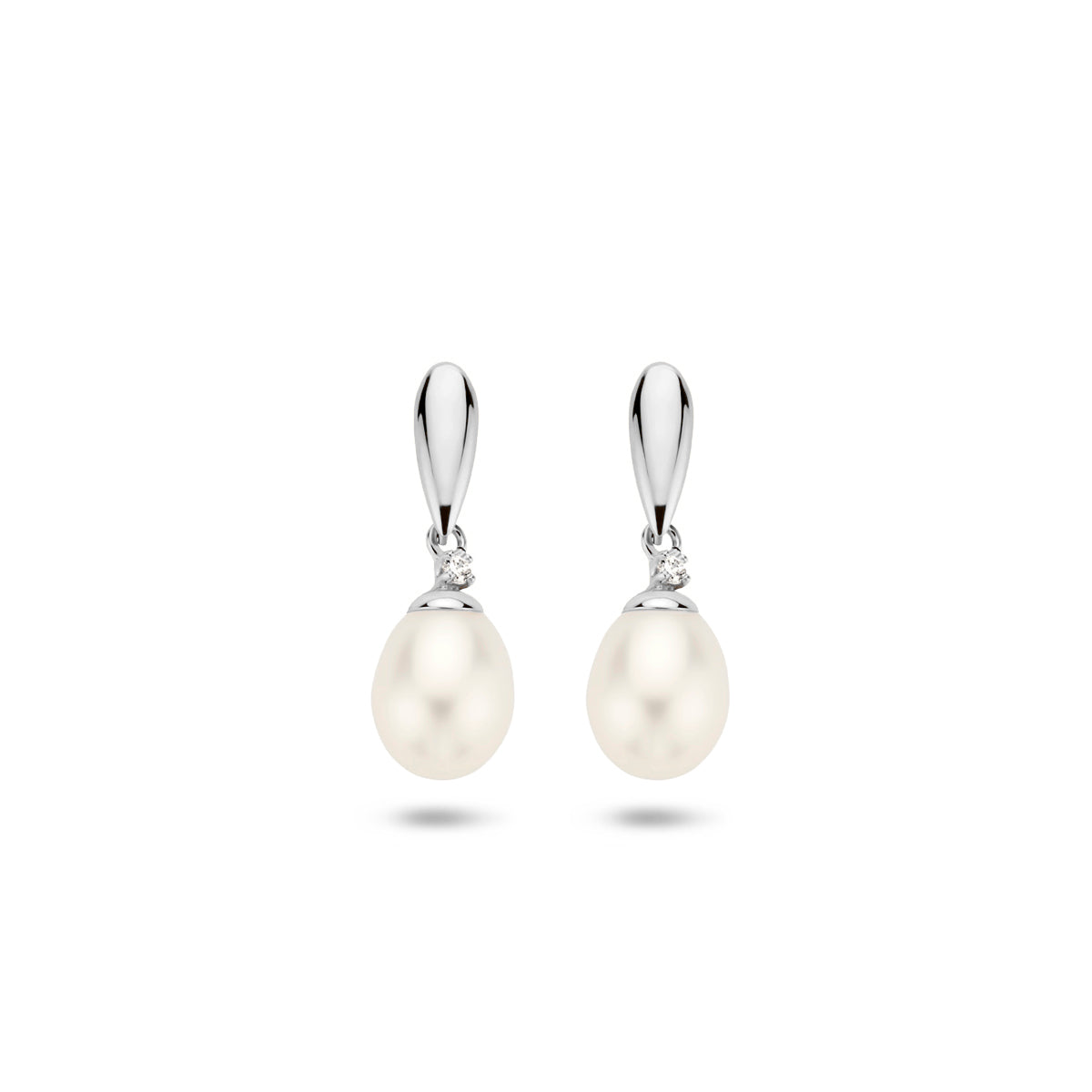 oorhangers parel en zirkonia 14K witgoud