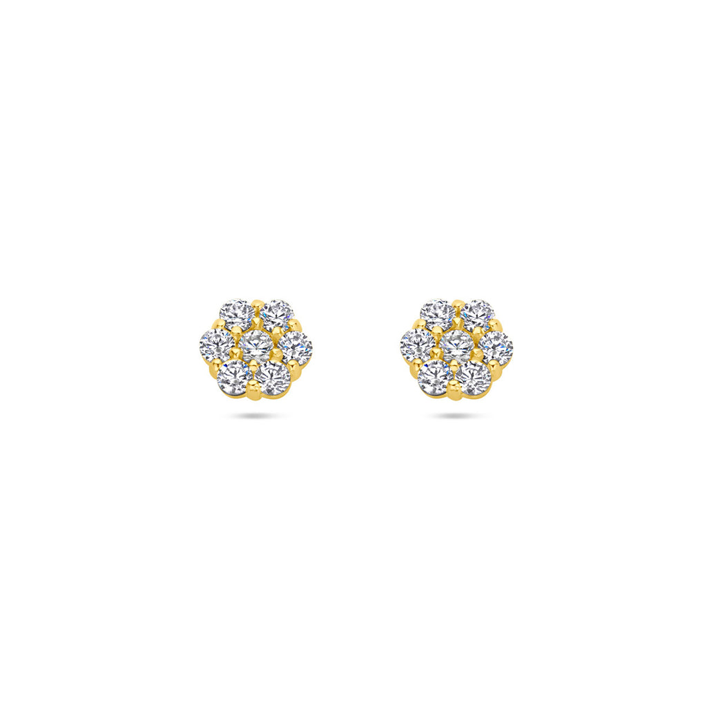 oorknoppen bloem zirkonia 14K geelgoud